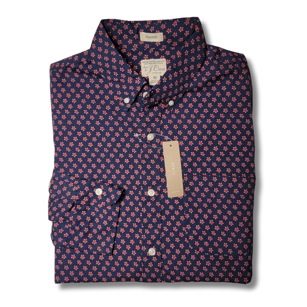 J. Crew Secret Wash Shirt M Sakura Floral Deep Navy